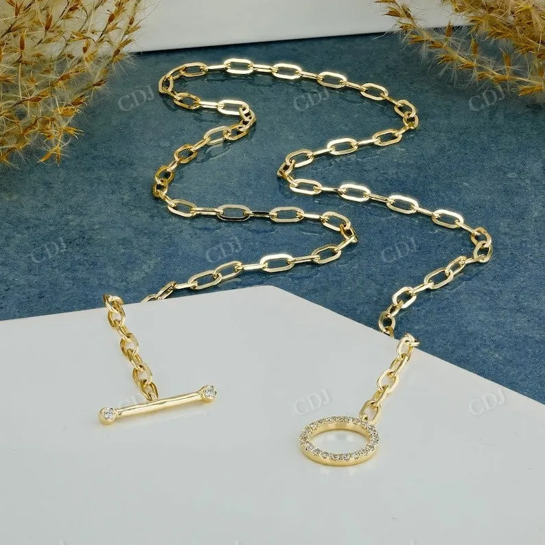 0.21CTW Natural Diamond Paper Clip Link with Open Circle Toggle Necklace