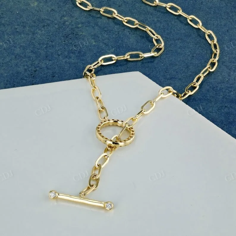 0.21CTW Natural Diamond Paper Clip Link with Open Circle Toggle Necklace