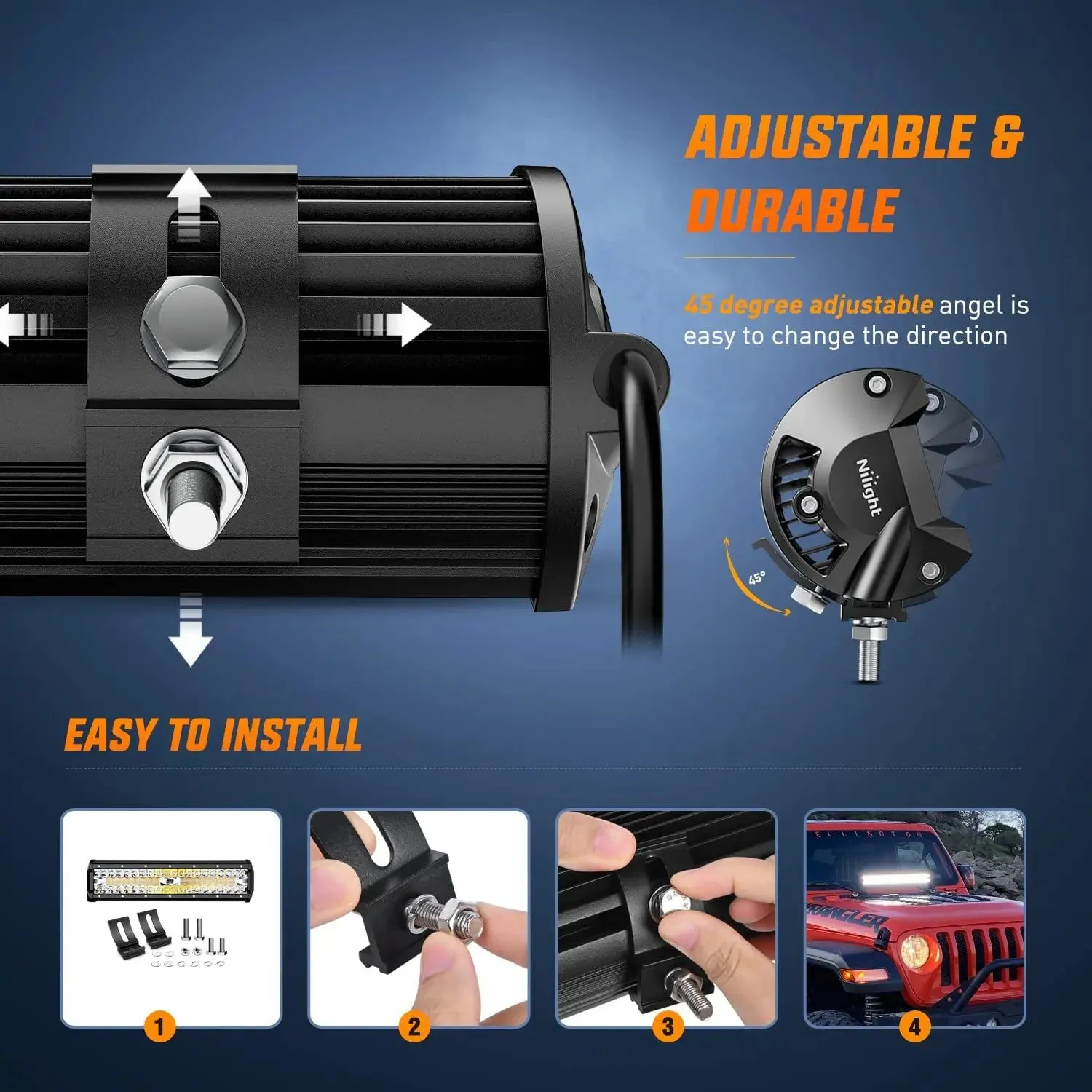 12 Inch 300W Amber White Triple Row Spot/Flood Led Light Bar Kit | 16AWG Wire