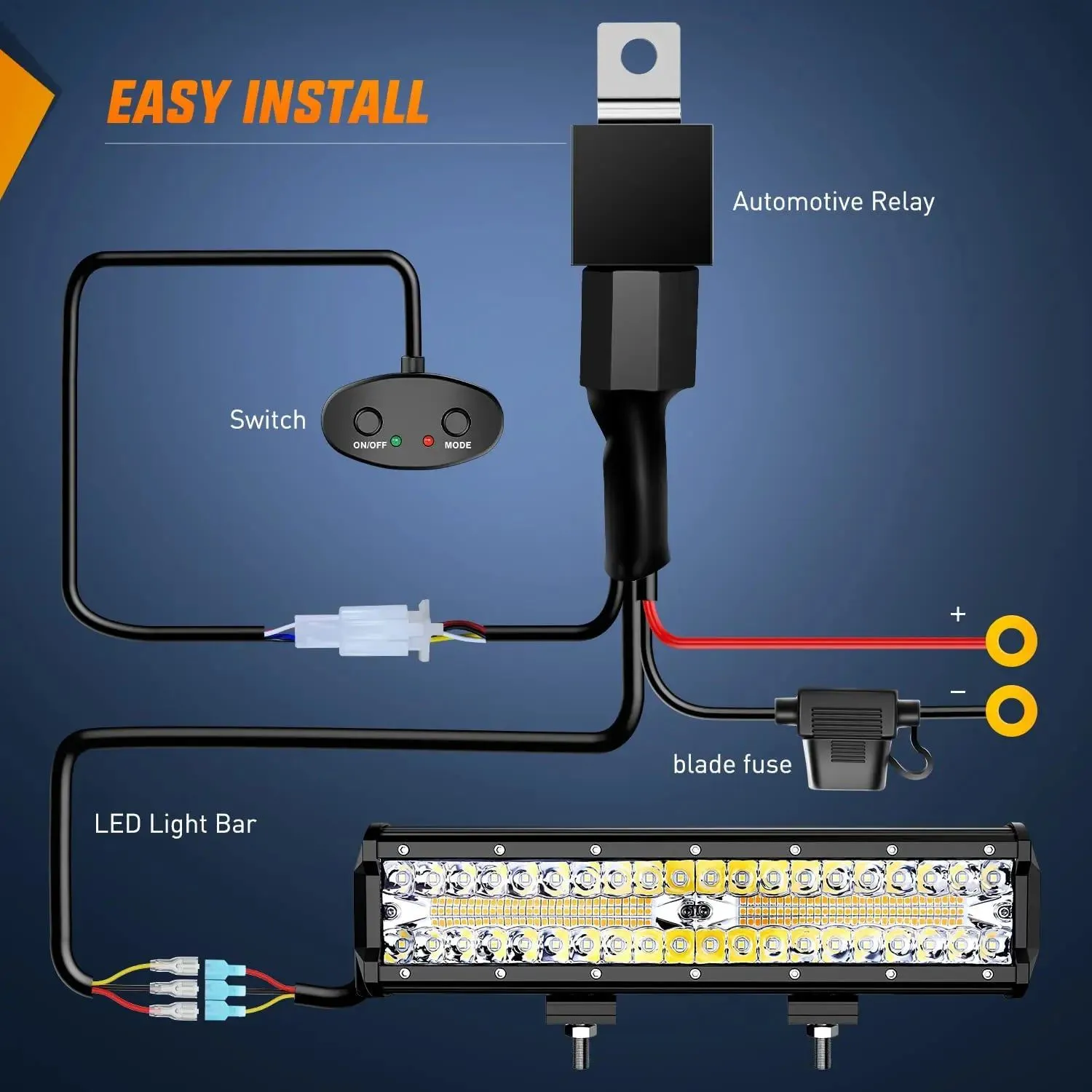 12 Inch 300W Amber White Triple Row Spot/Flood Led Light Bar Kit | 16AWG Wire