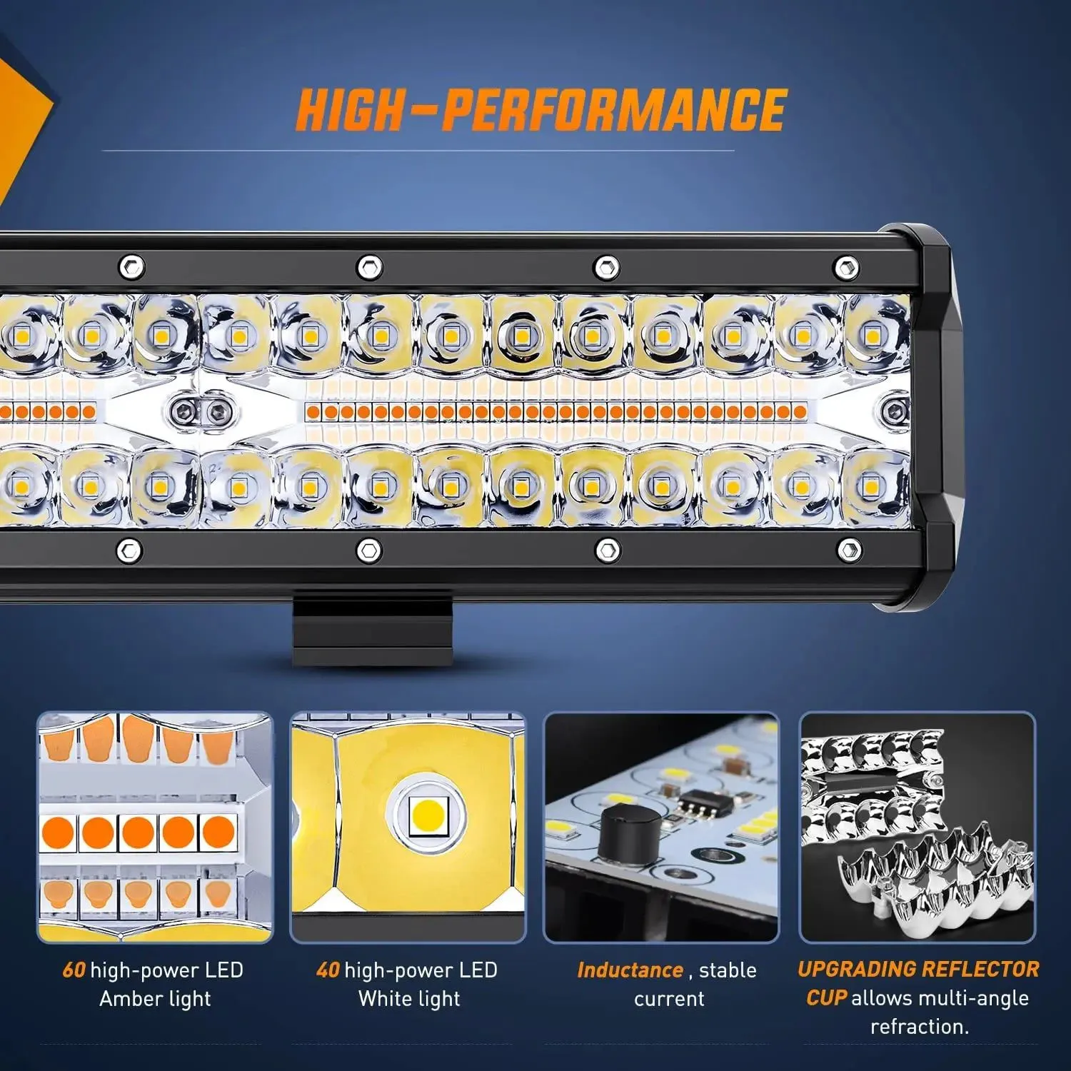 12 Inch 300W Amber White Triple Row Spot/Flood Led Light Bar Kit | 16AWG Wire