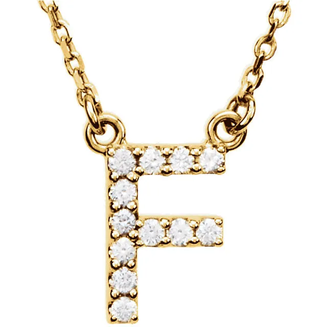 14k Gold 1/8 CTW Diamond Alphabet Initial Letter F Necklace