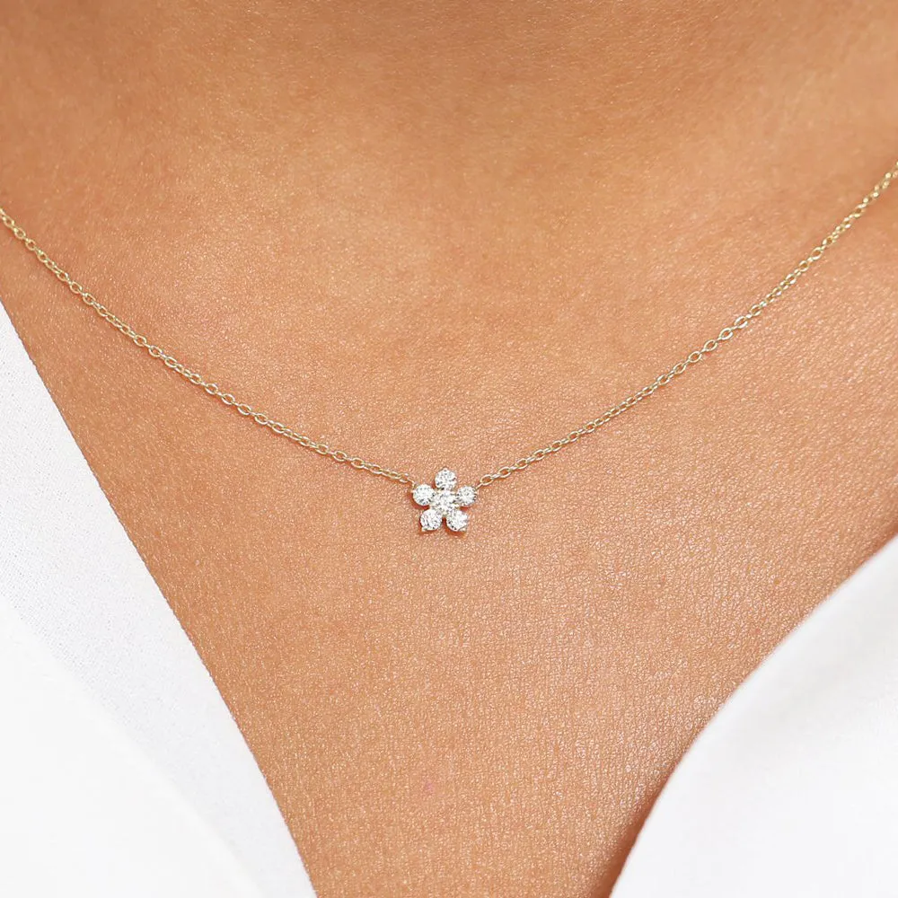 14K Gold Flower Charm Diamond Necklace