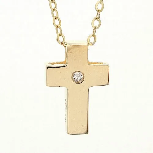 14K Yellow Gold Cross With Diamond Necklace