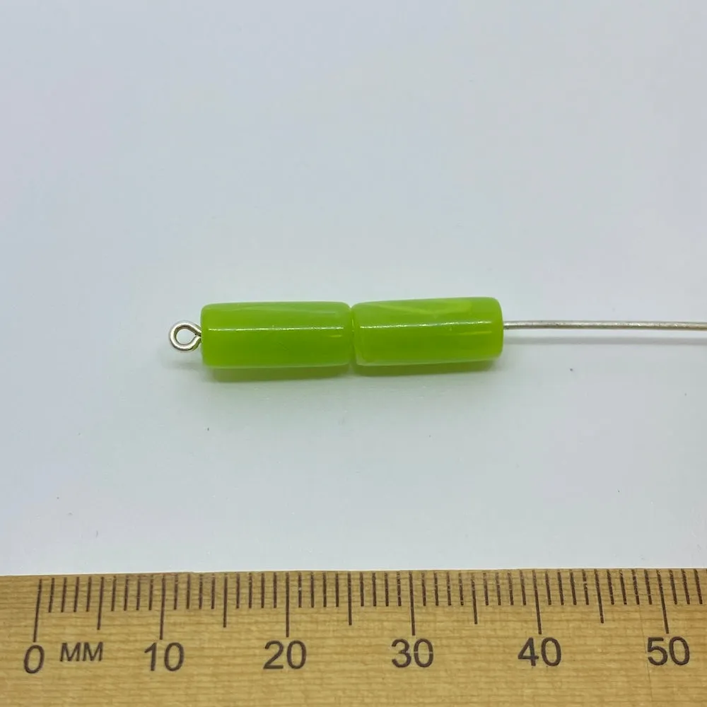 14x6mm Tube (25) - Lime Green - Vintage Opaque Marbled Effect Beads