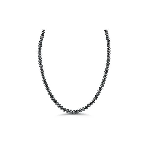 17.00 Cts Fancy - Black Diamond Faceted Bead Necklace Strand 14K White Gold