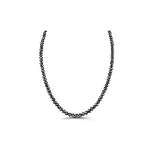 17.00 Cts Fancy - Black Diamond Faceted Bead Necklace Strand 14K White Gold