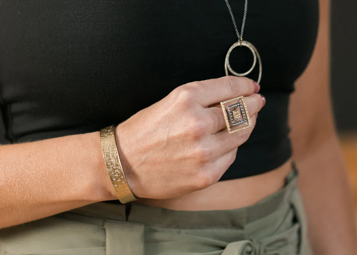 18k Aspen Squared Cuff - 18k Gold   Reclaimed VS Diamonds