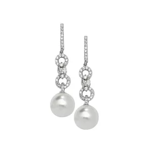Acotis Silver Drop Earrings Zirconia & Pearl G51146
