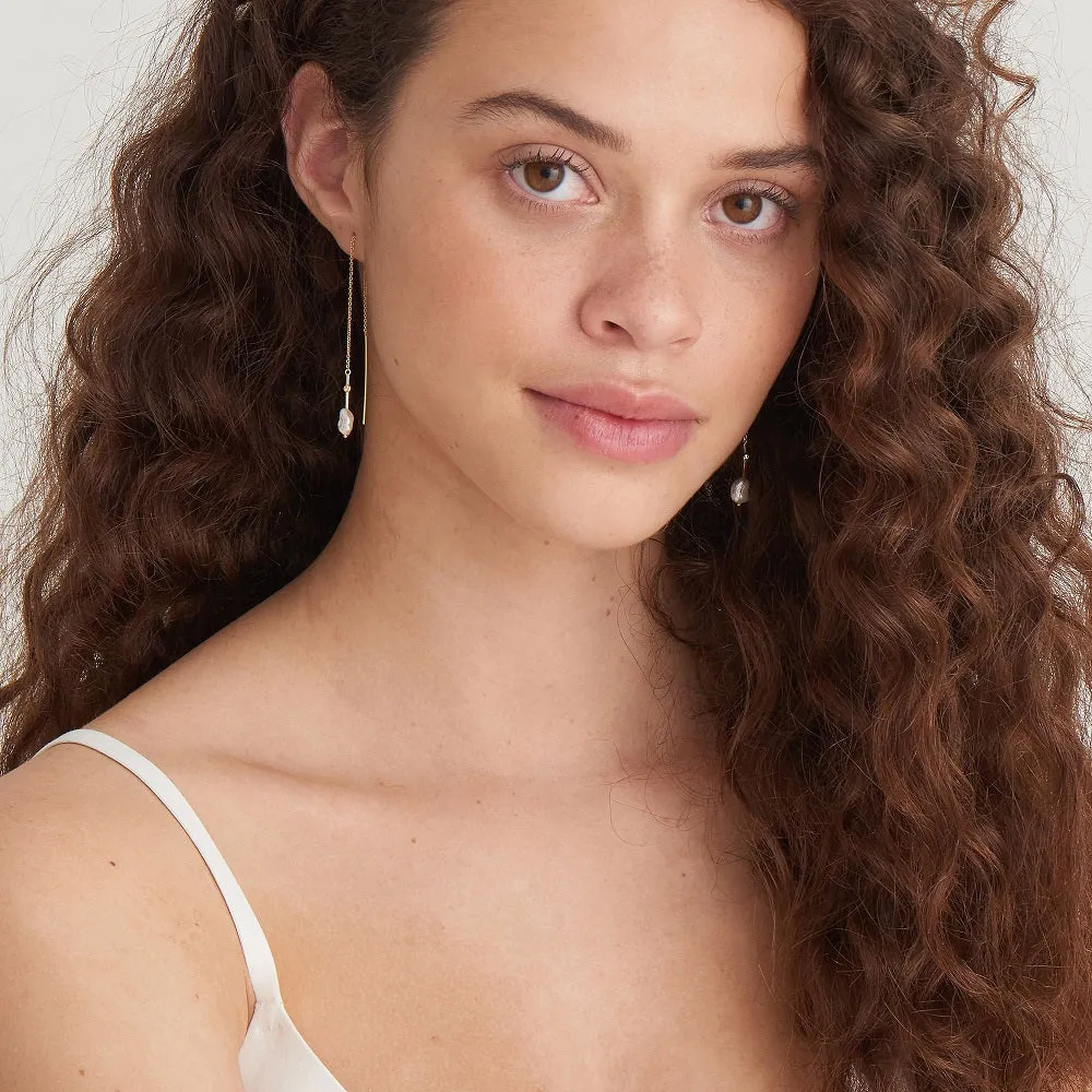 Ania Haie Gold Plated Pearl Threader Drop Earrings