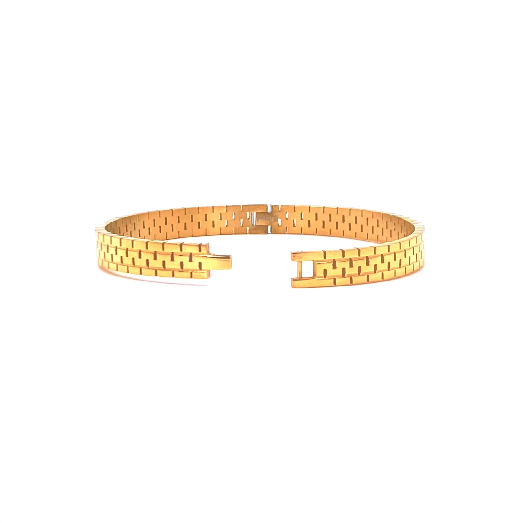 Ashley Gold Stainless Steel Gold Plated Brick Design Bangle Bracelet