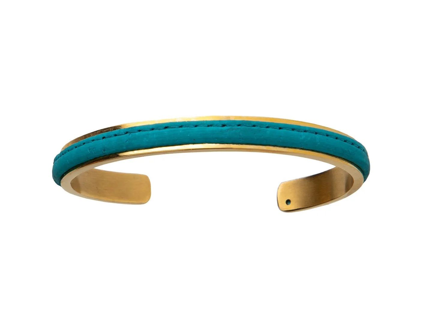 Azure Sunburst: Adjustable Cuff Bracelet with Teal Cork Bark and Gold Cuff