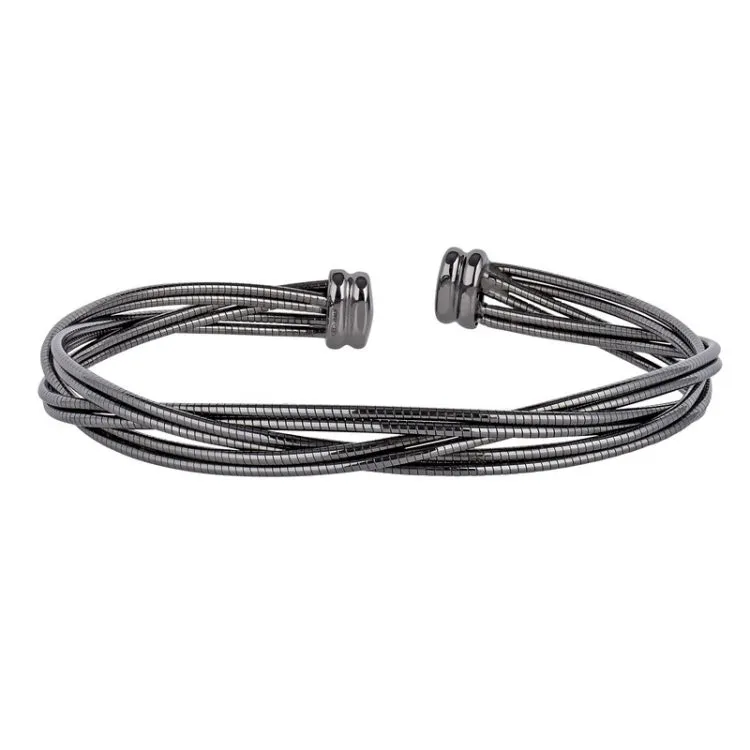 Black Rhodium Finished Sterling Silver Twisted Omega Cuff Bracelet