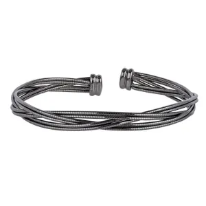 Black Rhodium Finished Sterling Silver Twisted Omega Cuff Bracelet