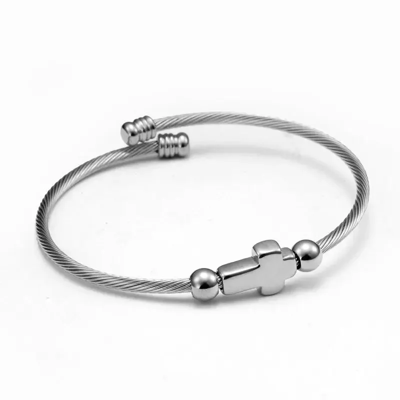 Cross & Beads Stainless Steel Cuff Bracelet