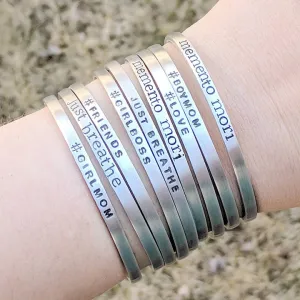 Custom Bracelet, Personalized Silver Aluminum Cuff