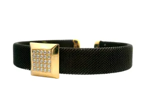 Dark Brown Stainless Cuff Diamond Bracelet