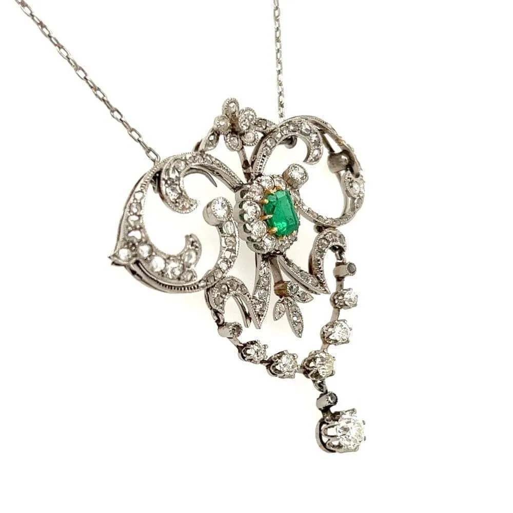 Edwardian Emerald and Diamond Lavalier Necklace at Regard Jewelry in Austin, Texas
