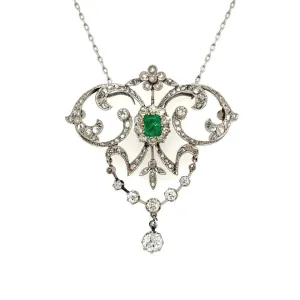 Edwardian Emerald and Diamond Lavalier Necklace at Regard Jewelry in Austin, Texas