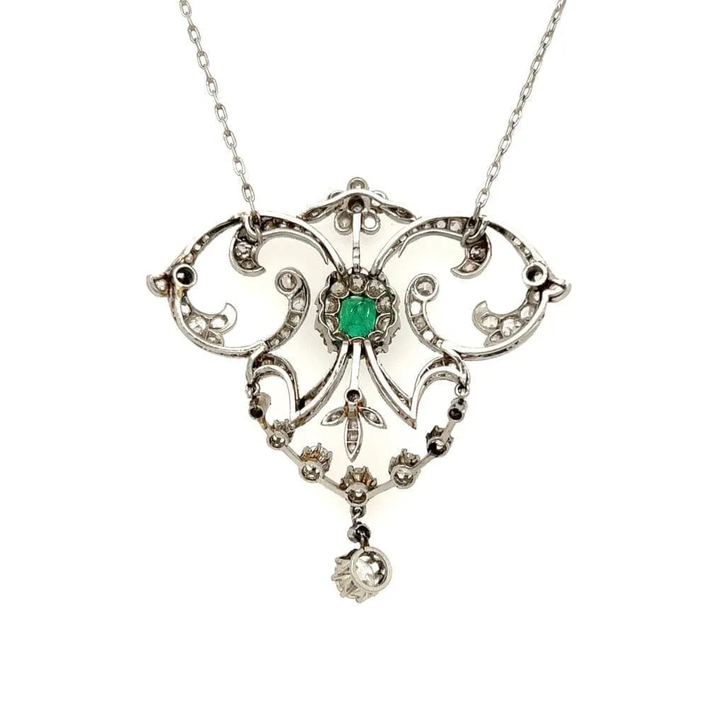 Edwardian Emerald and Diamond Lavalier Necklace at Regard Jewelry in Austin, Texas