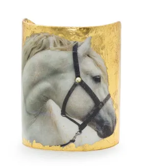 Evocateur Horse Cuff White Horse 3 inch Gold Bracelet Equestrian Jewelry