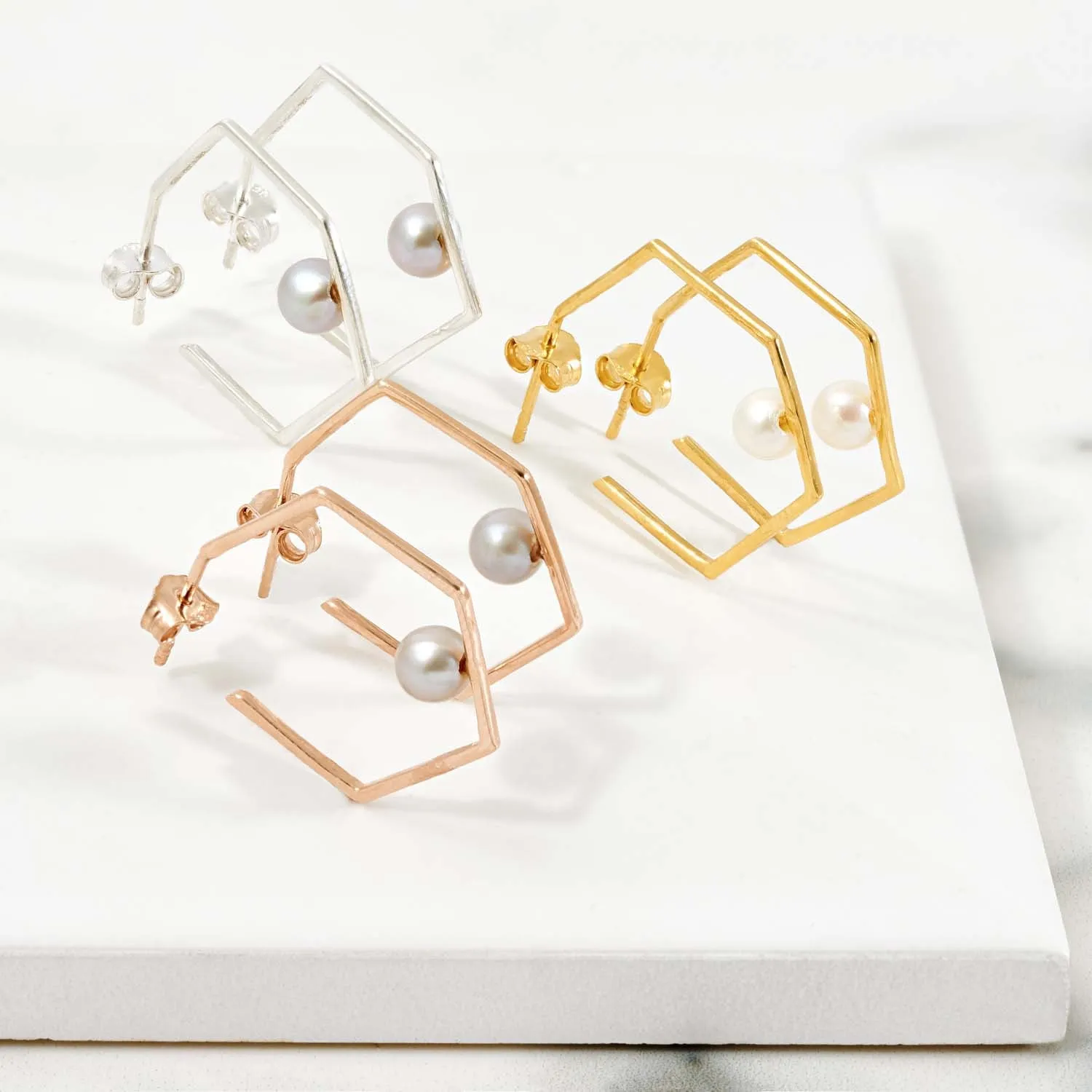 Gold Grey Pearl Earrings Minerva