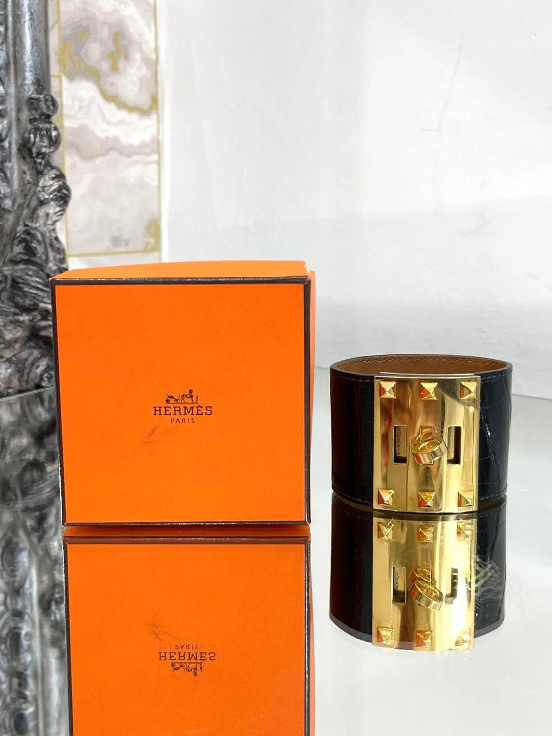 Hermes Alligator Skin Dog Extreme Cuff Bracelet