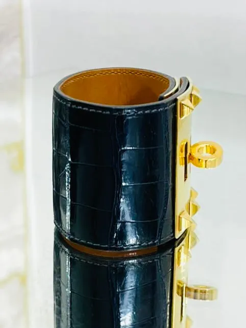 Hermes Alligator Skin Dog Extreme Cuff Bracelet