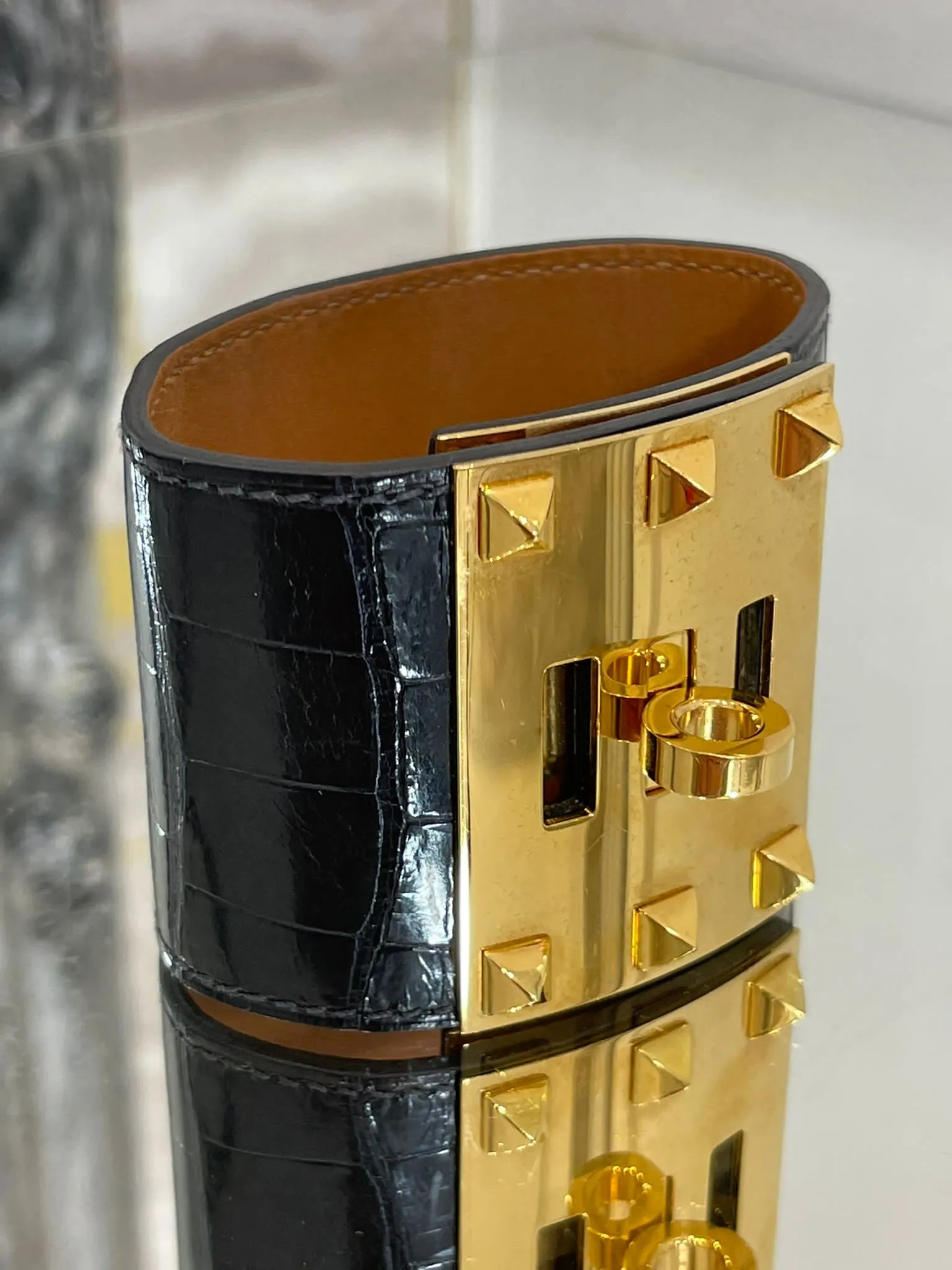 Hermes Alligator Skin Dog Extreme Cuff Bracelet