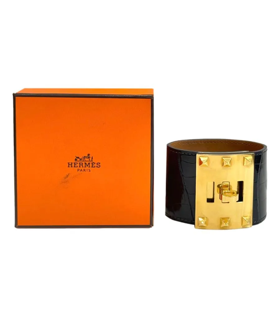 Hermes Alligator Skin Dog Extreme Cuff Bracelet