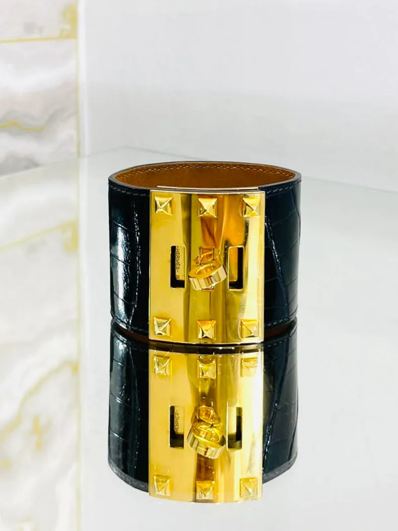 Hermes Alligator Skin Dog Extreme Cuff Bracelet