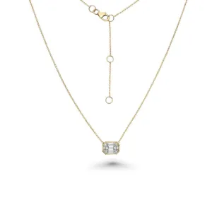Horizontal Illusion Rectangular Shape Diamond Necklace (0.50 ct.) Bezel Set in 14K Gold