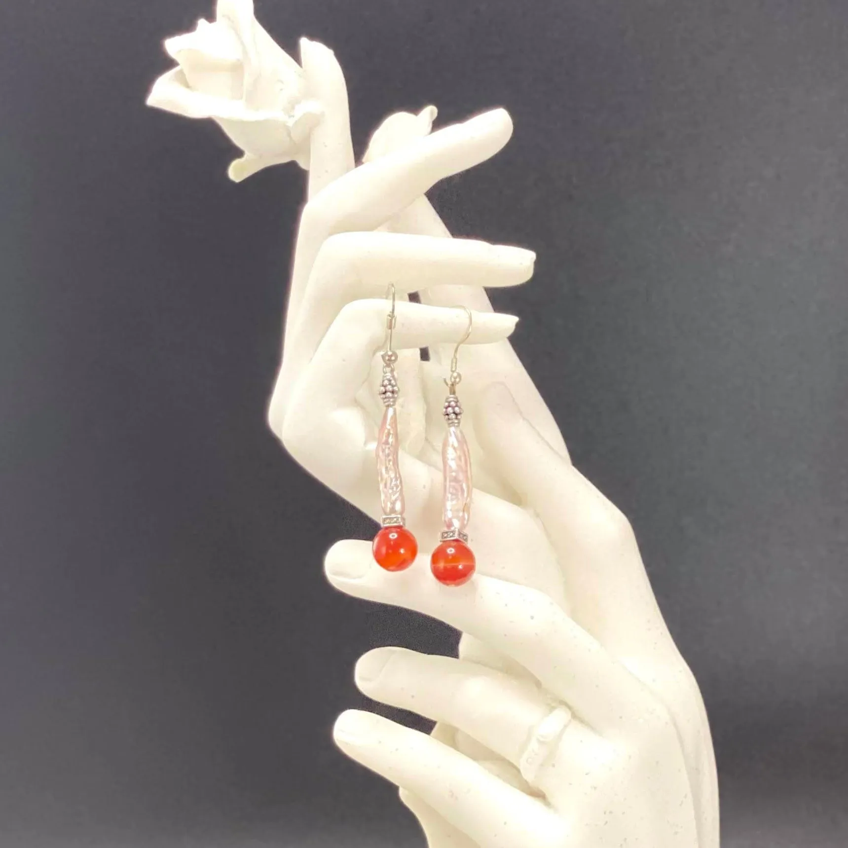 Keshi Pearl and Sardonyx Earrings