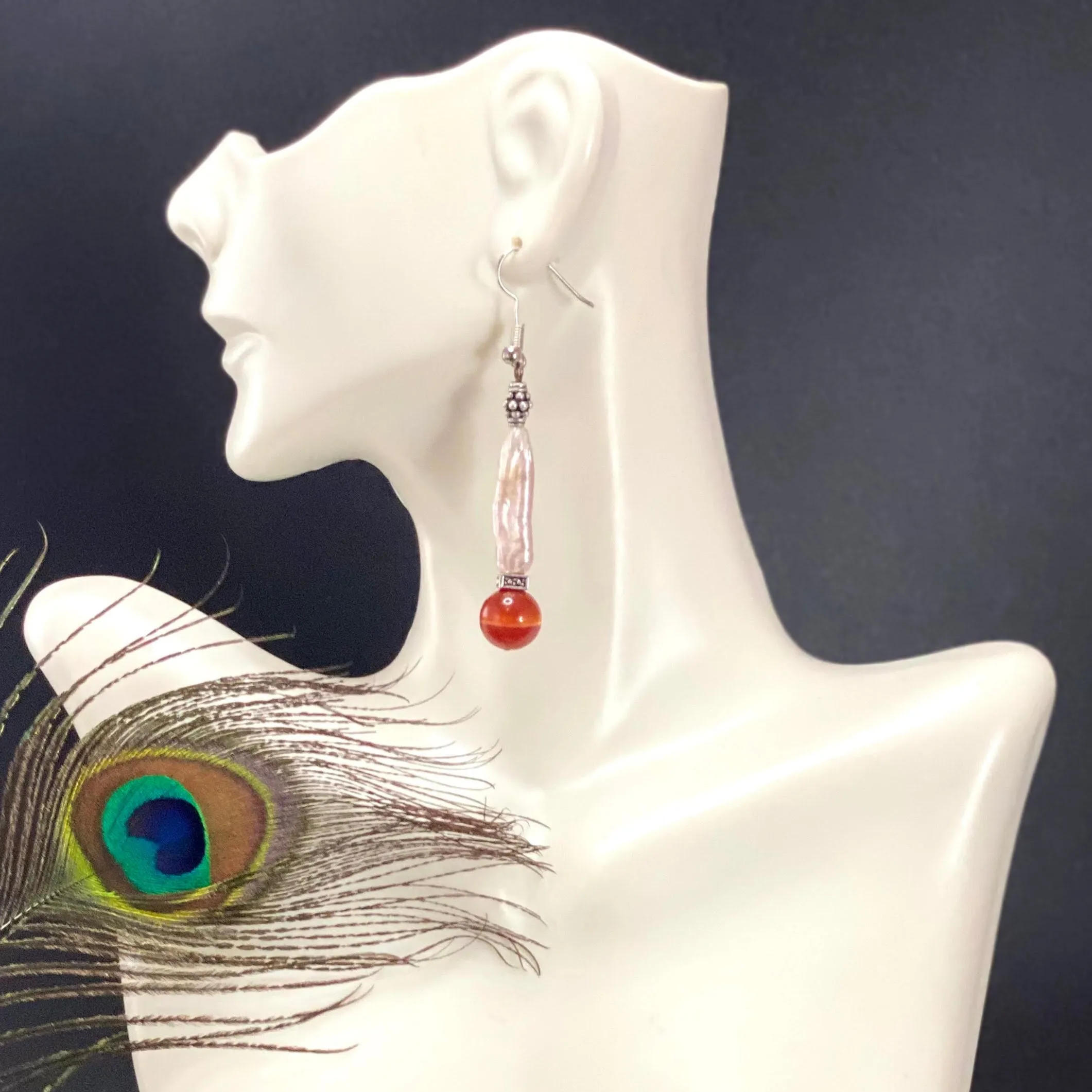 Keshi Pearl and Sardonyx Earrings