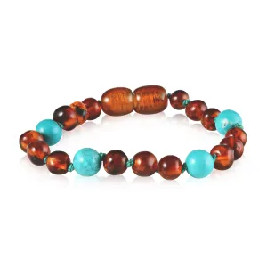 Kids | Turquoise   Cognac Amber Bracelet