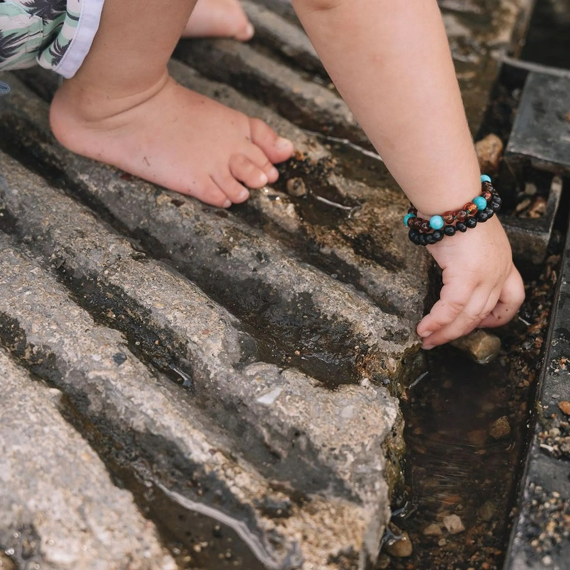Kids | Turquoise   Cognac Amber Bracelet
