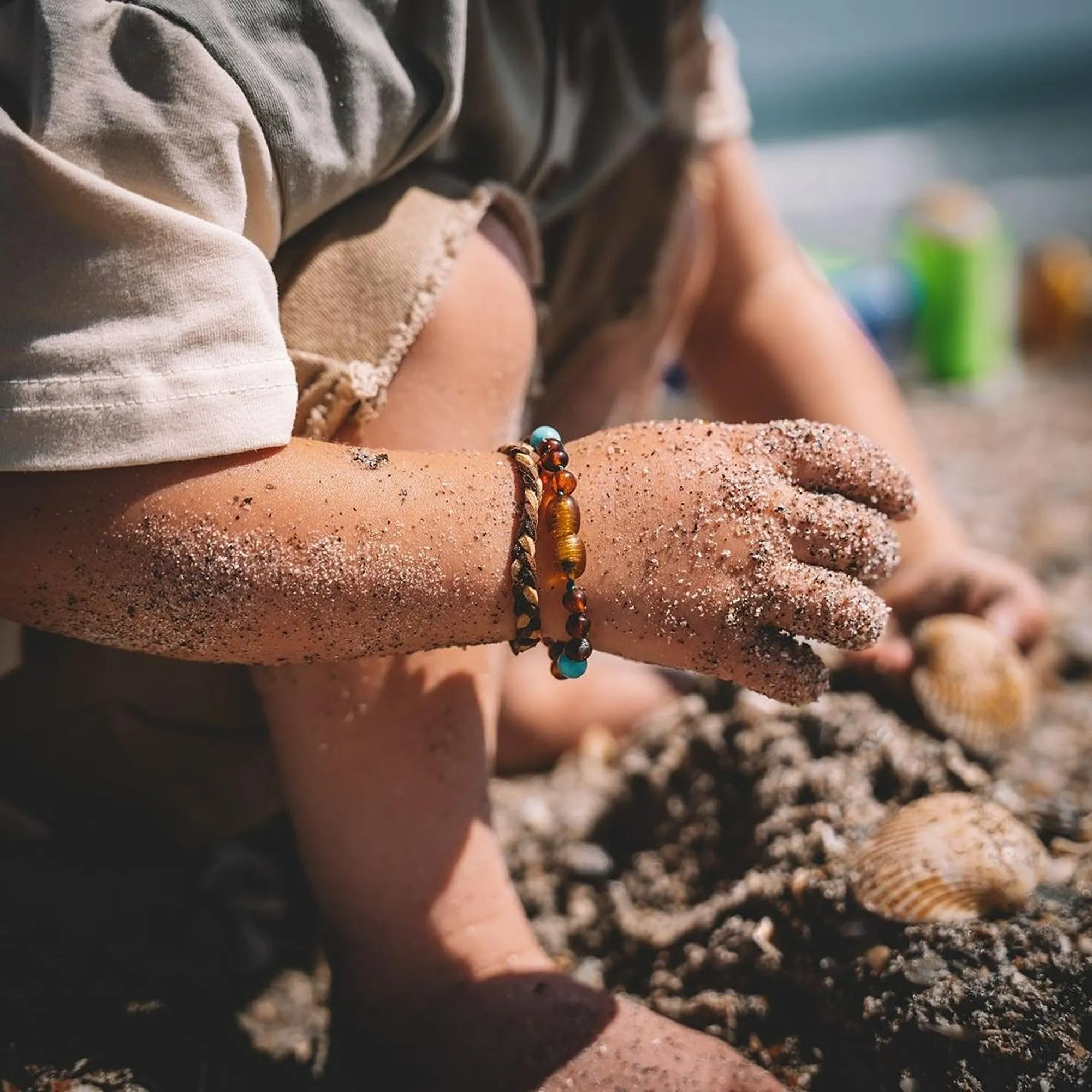 Kids | Turquoise   Cognac Amber Bracelet