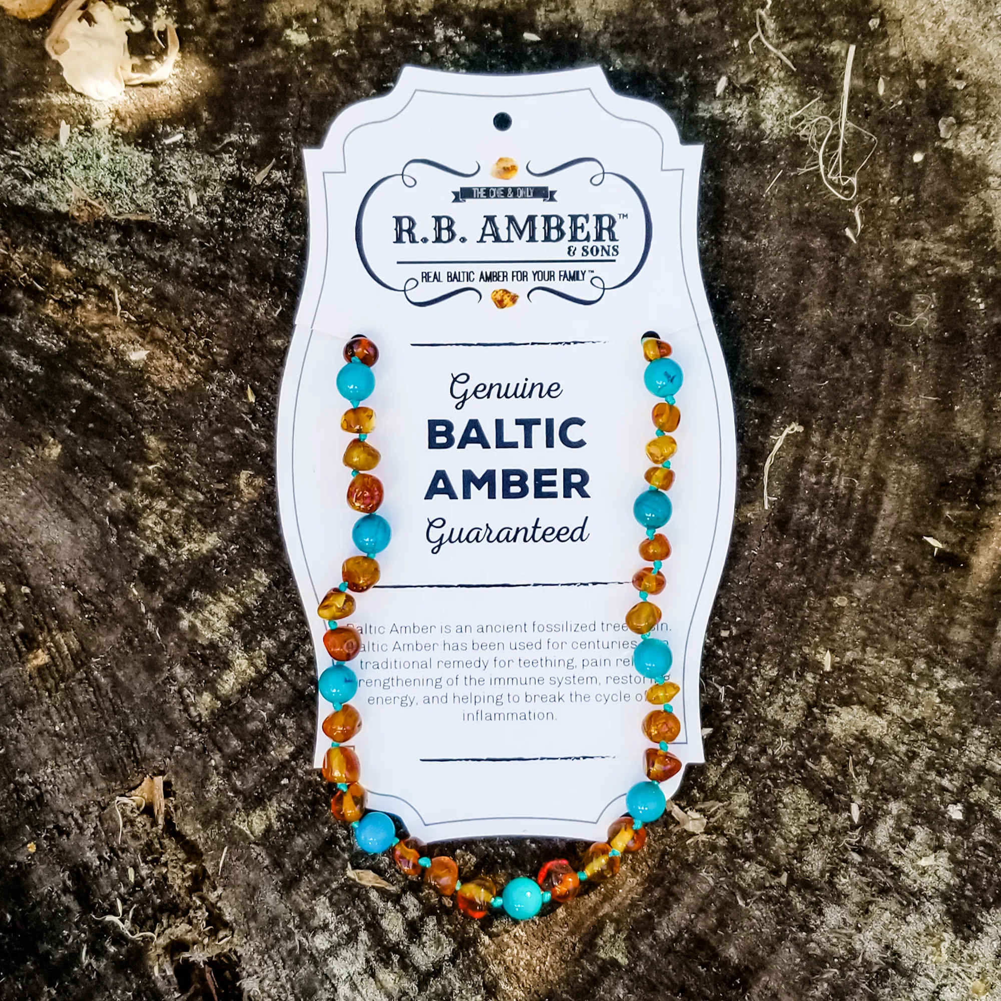 Kids | Turquoise   Cognac Amber Necklace