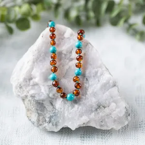 Kids | Turquoise   Cognac Amber Necklace