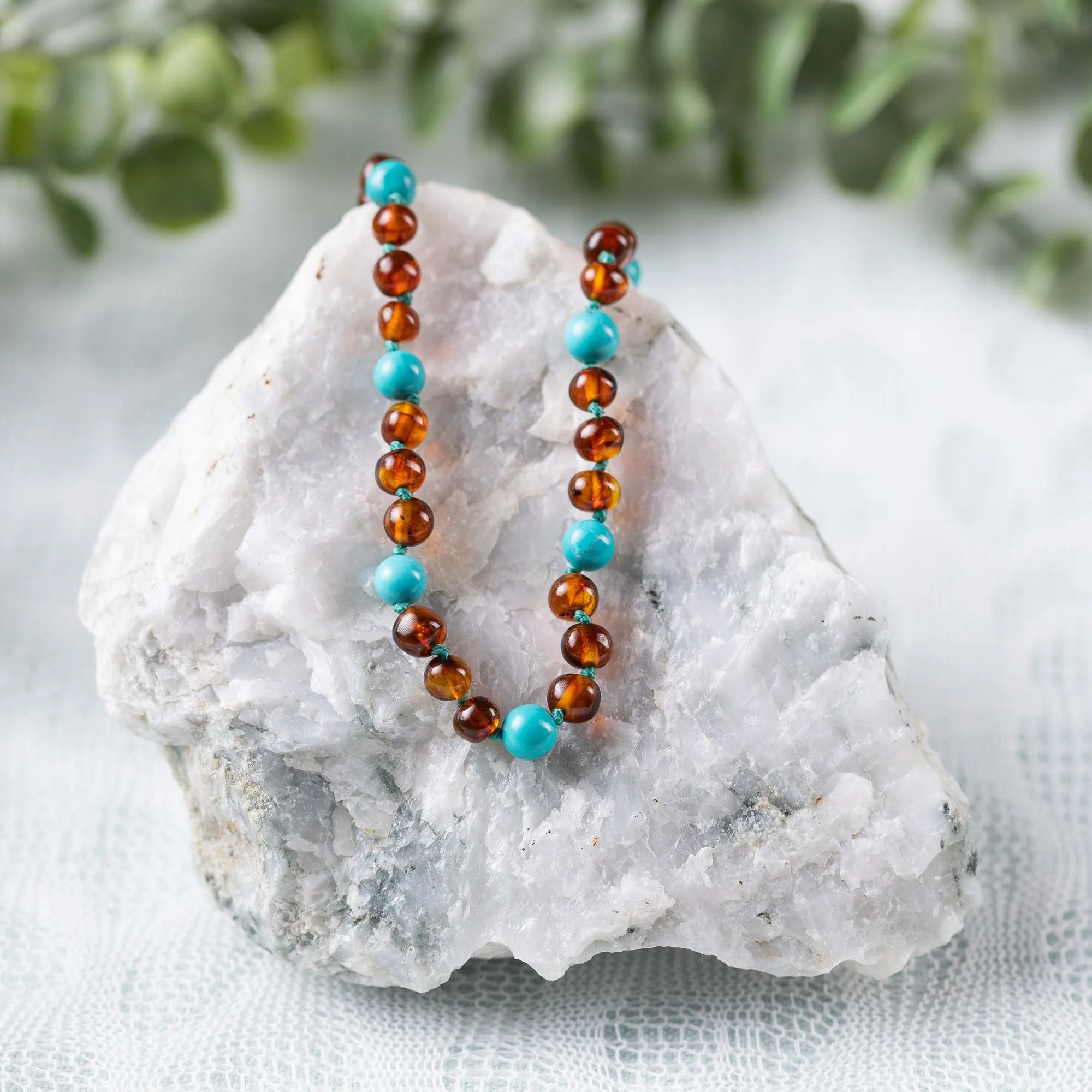 Kids | Turquoise   Cognac Amber Necklace