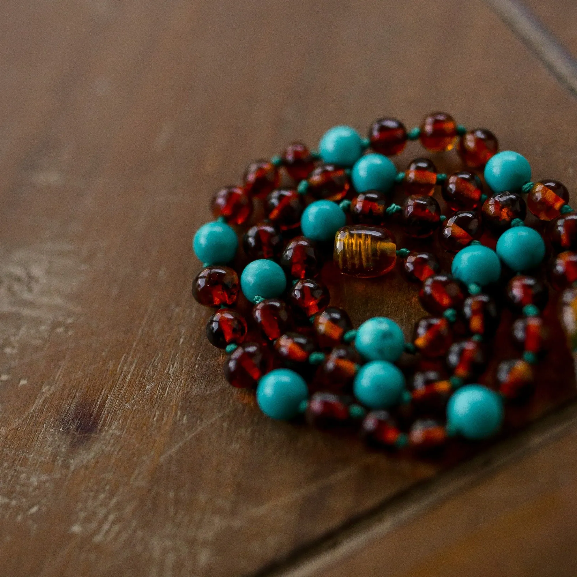 Kids | Turquoise   Cognac Amber Necklace