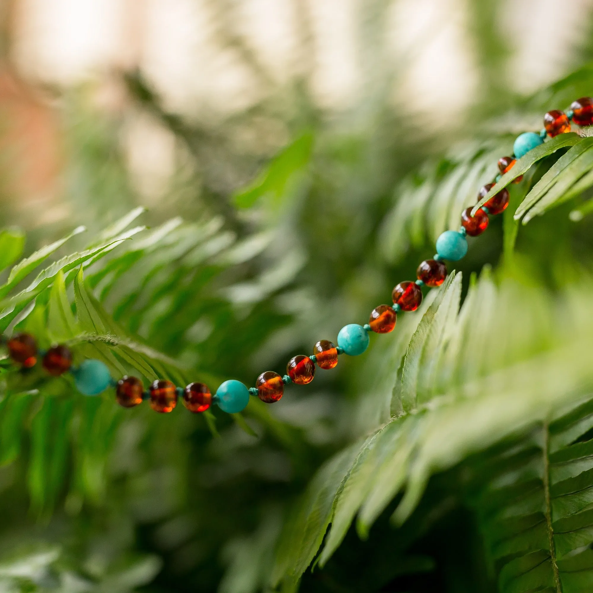 Kids | Turquoise   Cognac Amber Necklace