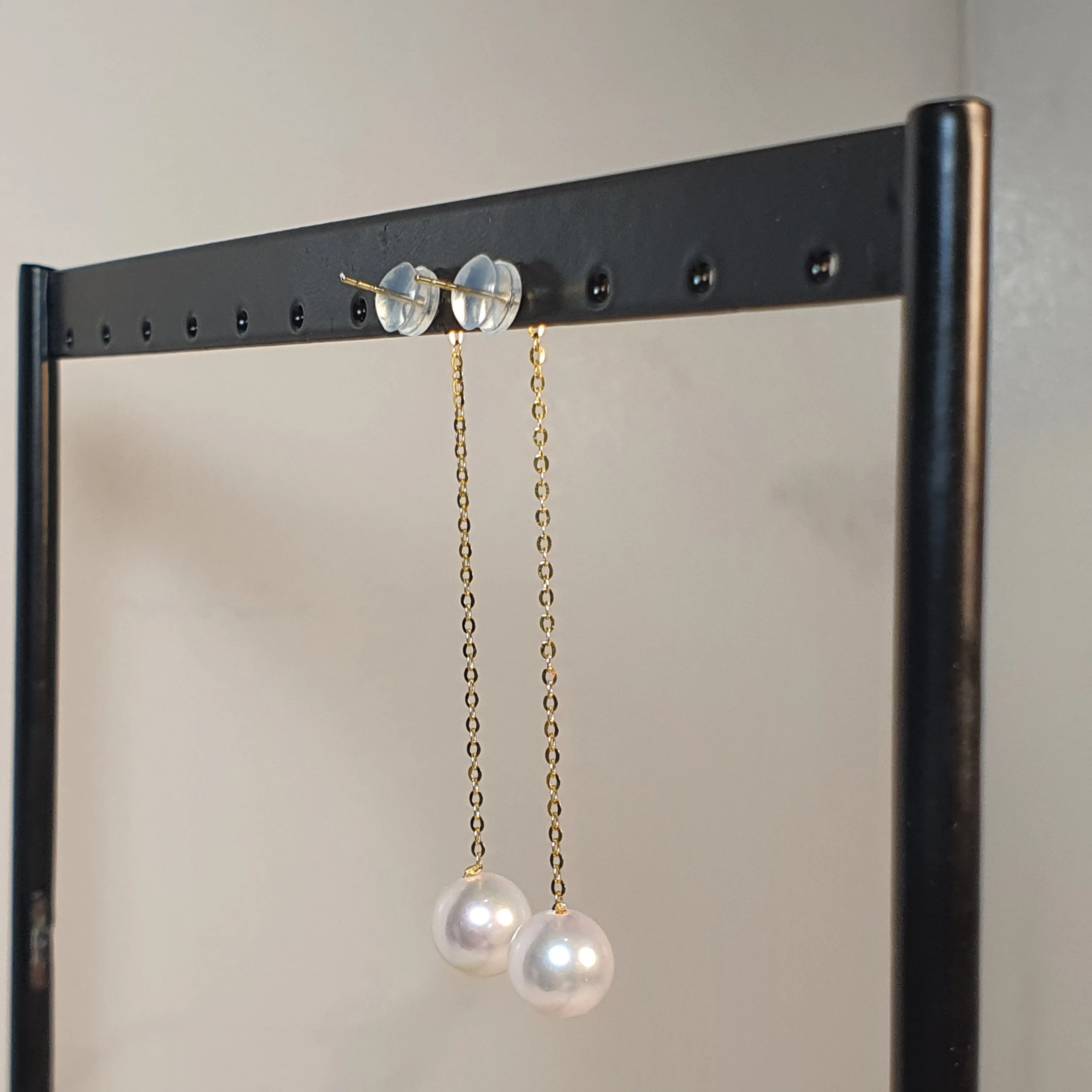 Large Japanese Akoya Pearl Earring, Yellow Gold