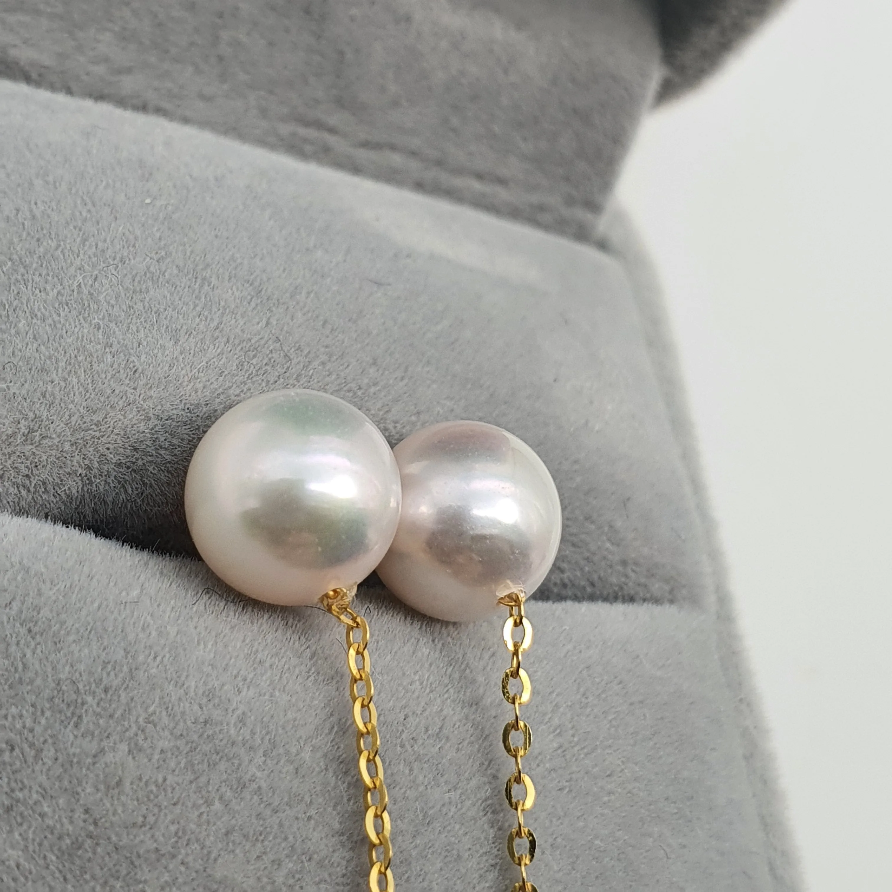 Large Japanese Akoya Pearl Earring, Yellow Gold