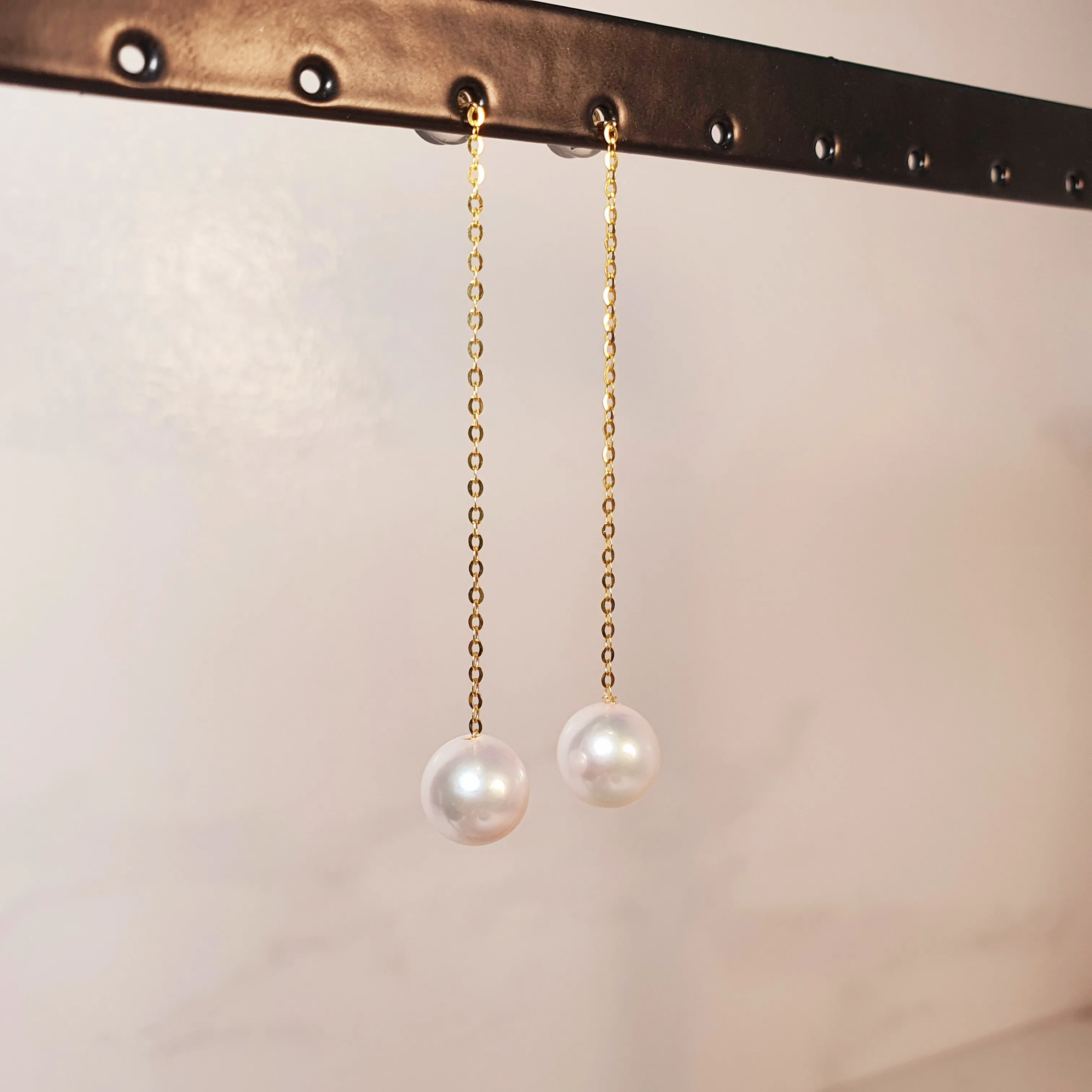 Large Japanese Akoya Pearl Earring, Yellow Gold