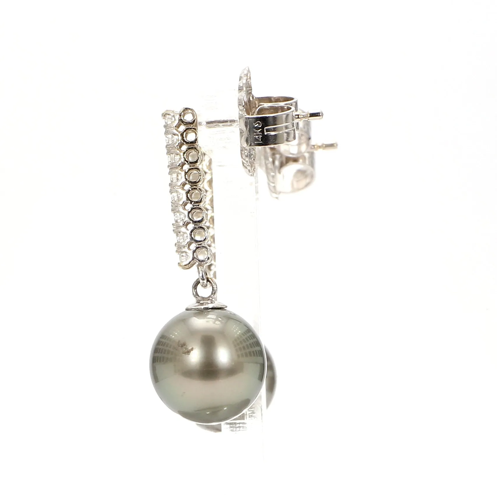 Lustrous Tahitian Pearl & Linear Pave Diamond Drop Earrings