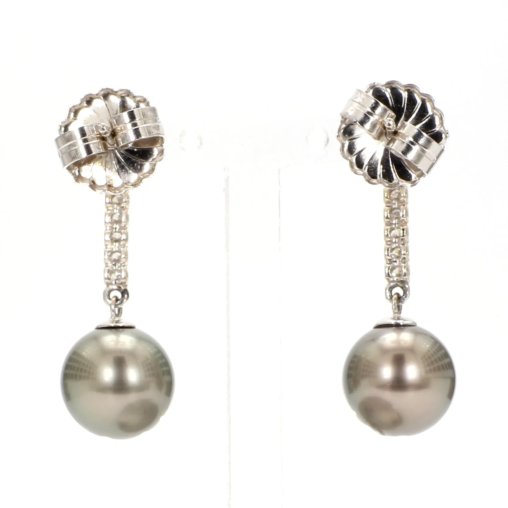 Lustrous Tahitian Pearl & Linear Pave Diamond Drop Earrings