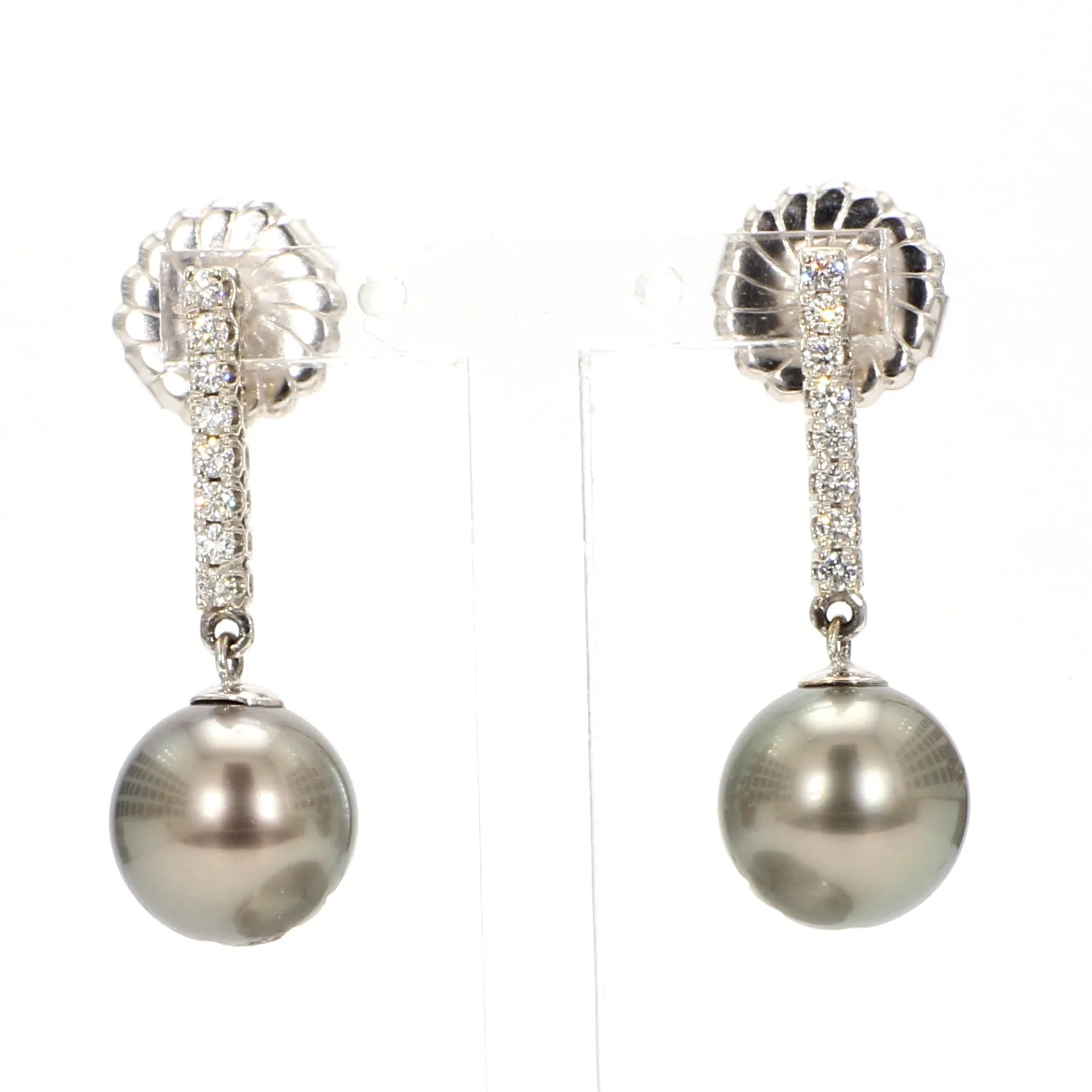 Lustrous Tahitian Pearl & Linear Pave Diamond Drop Earrings