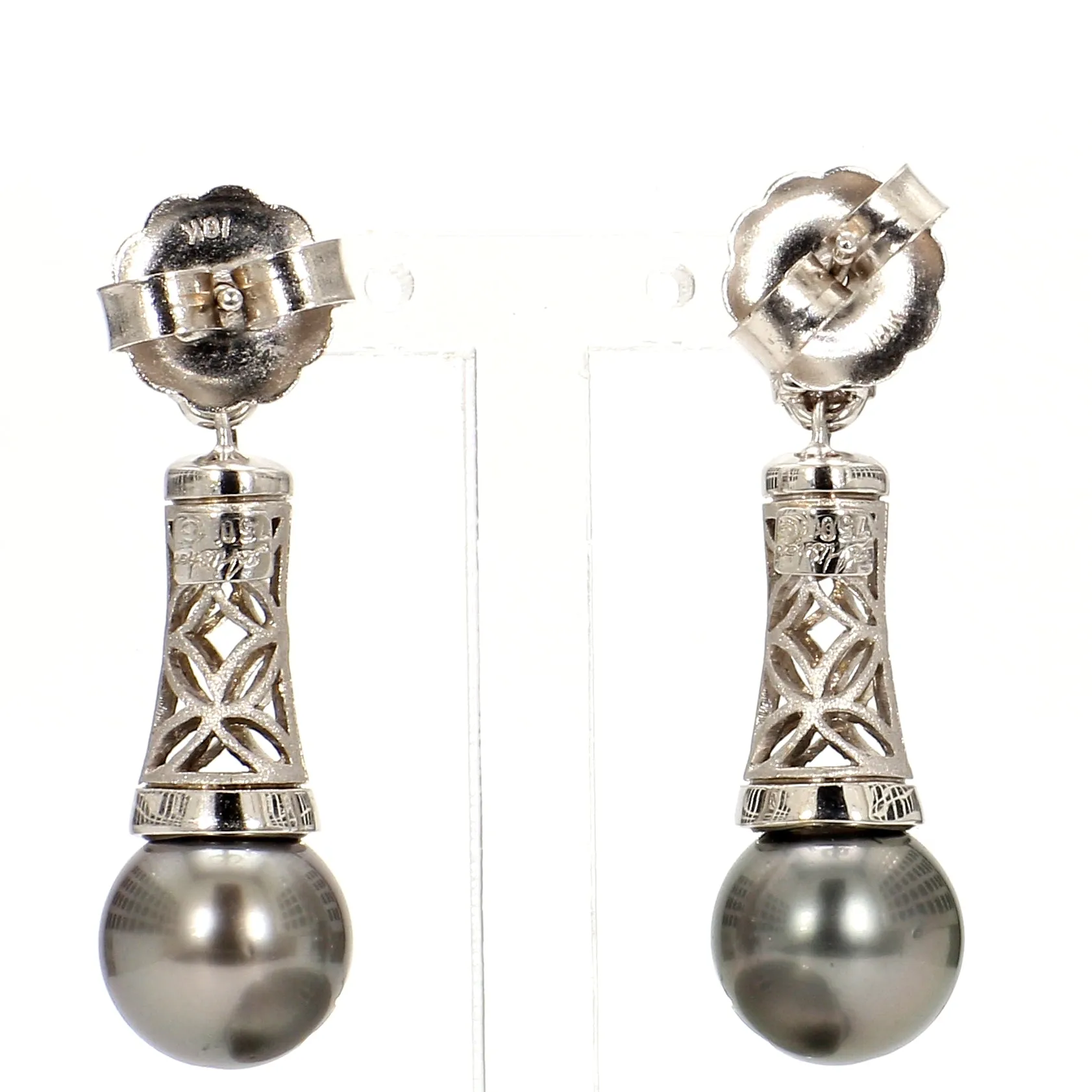Lustrous Tahitian Pearl & Pave Diamond Botanical Drop Earrings