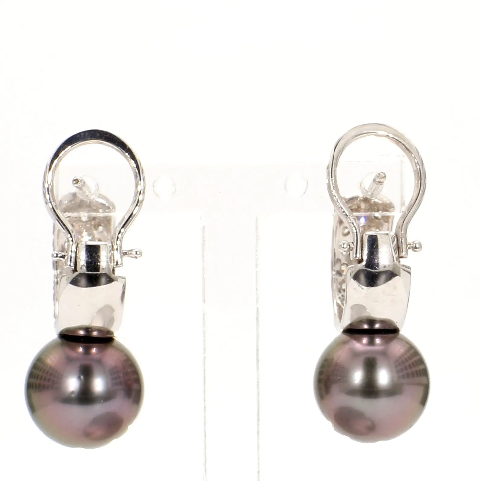 Lustrous Tahitian Pearl & Pave Diamond Hoop Drop Earrings